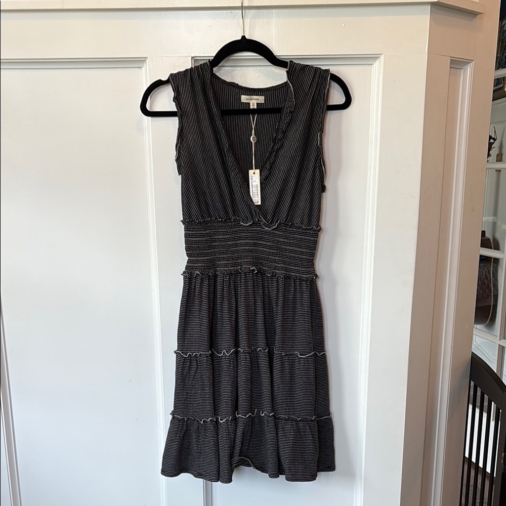 Max Studio Black and White Ruched Tiered Sundress